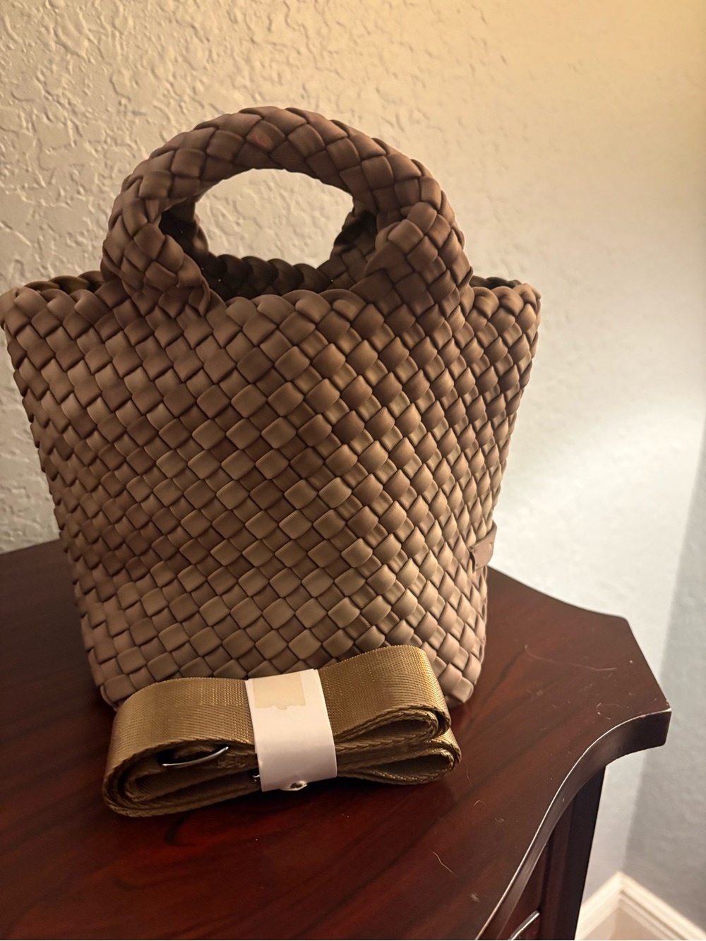 Naghedi Taupe Woven Top-Handle Tote